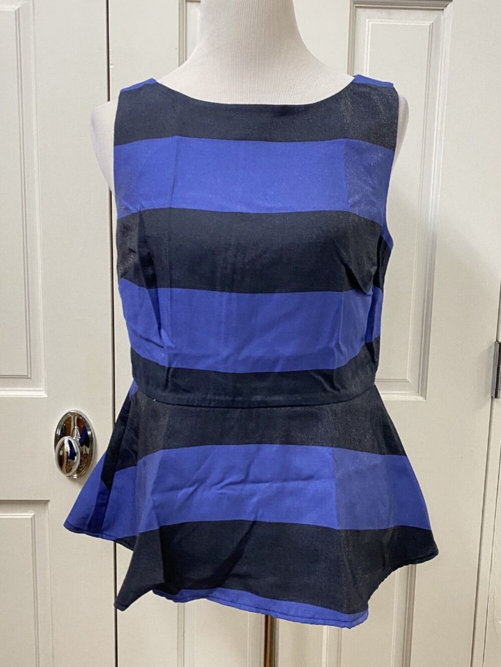 NEW Banana Republic 6 Tank Top Blue Shimmer Stripe Peplum Hem Cocktail Party